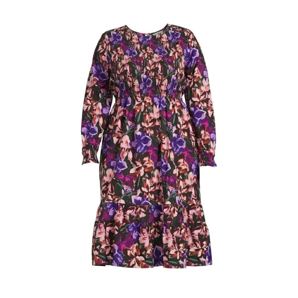 Terra & Sky Dress Purple Pink Floral Tiered Peasant Maxi Womens Plus